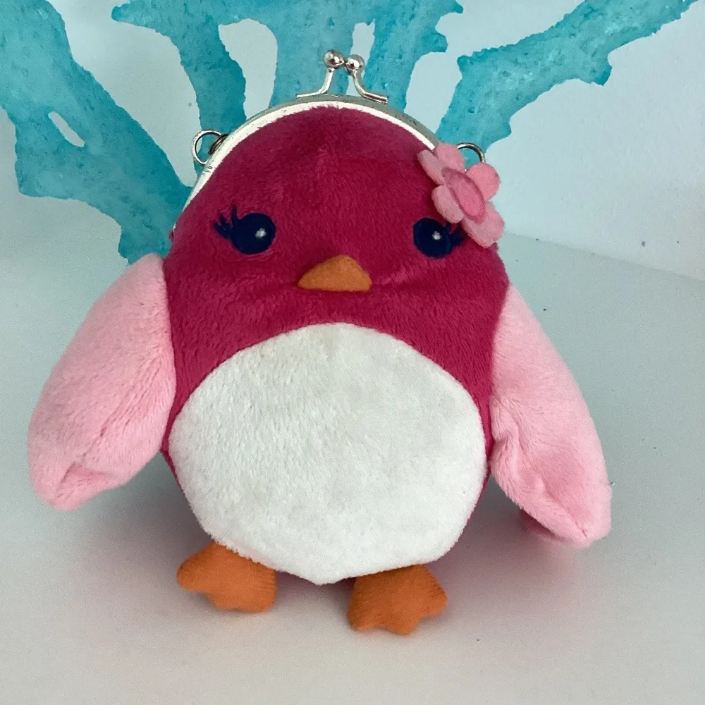 Vint. Gymboree Bird Flower Plush Handbag Animal Change Purse 6”Pink Chain strap